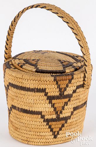 Papago Indian coiled lidded basket