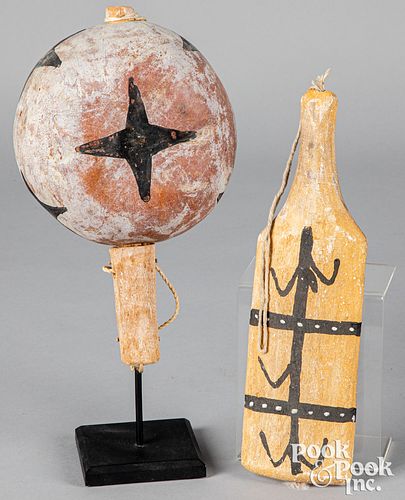 Hopi Indian gourd rattle and dance paddle