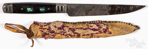 Native American Indian knife and beaded sheath