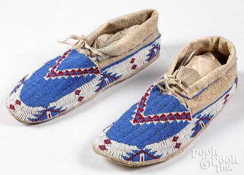 Santee Sioux Indian beaded hide moccasins