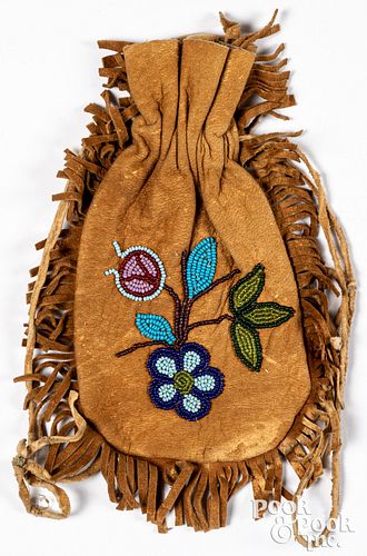 Plains Indian beaded leather pouch