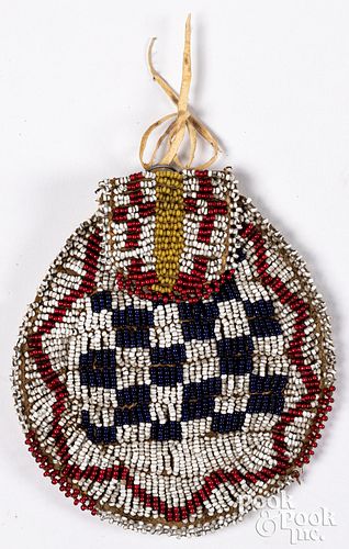 Sioux Indian beaded hide ration token bag