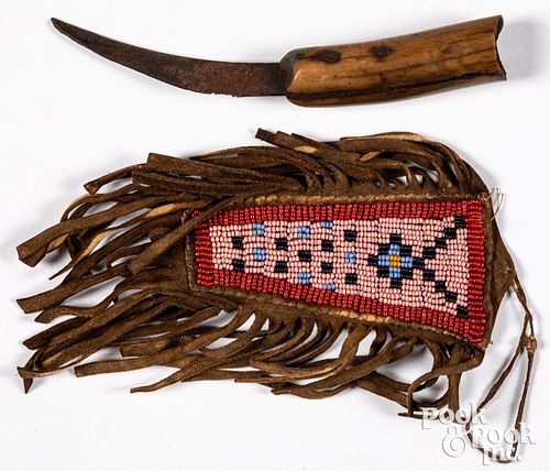 Plains Indian knife and beaded sheath