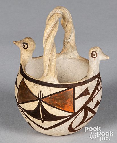 Acoma Pueblo Indian polychrome pottery basket