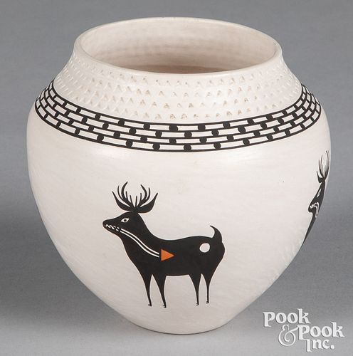 Acoma Pueblo Indian white clay pottery olla