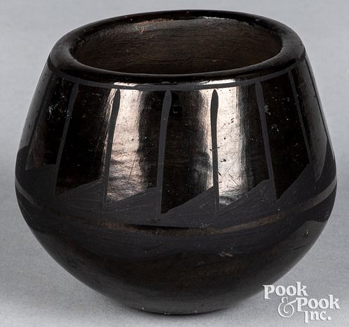 Pueblo Indian black on black clay pot