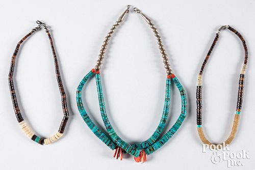 Three Native American Indian hand rolled necklaces