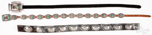 Three Navajo Indian silver belts