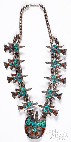 Navajo Indian sterling silver peyote bird necklace