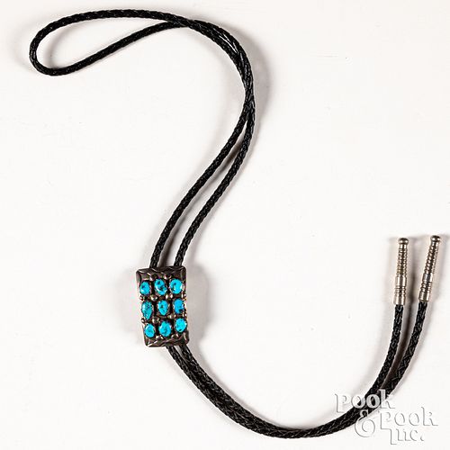 Navajo Indian silver and turquoise bolo tie