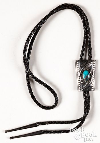 Navajo Indian silver and turquoise bolo tie
