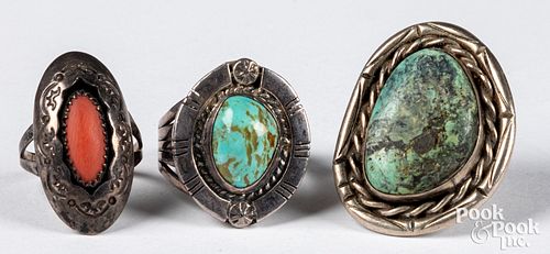 Three Navajo Indian silver rings