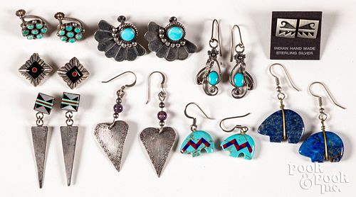 Navajo and Zuni Indian silver earrings