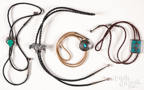 Four Native American Indian bolo ties
