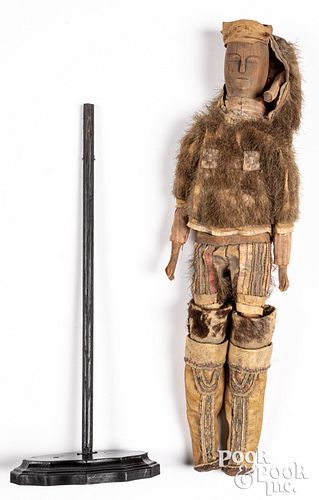 Early Eskimo carved wood doll and child, ca. 1860