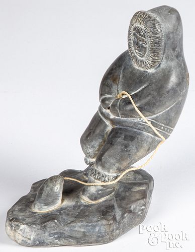 Alaskan Inuit Indian carved stone fisherman figure