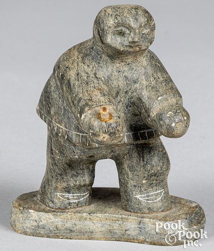Alaskan Inuit carved stone fisherman figure