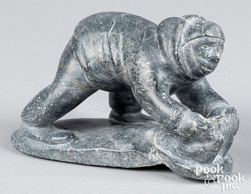 Inuit Indian soapstone carving of a seal hunter