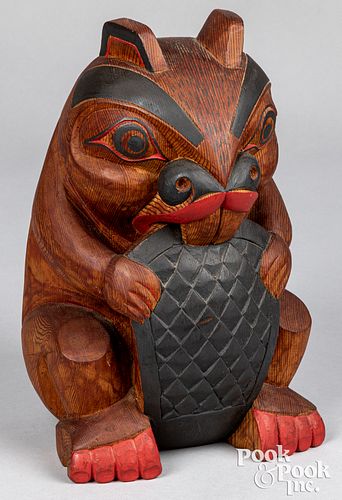 Large Haida Indian carved and painted wood beaver