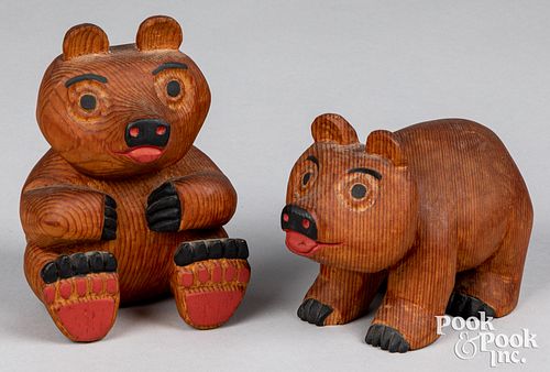 Carved and painted bears in Haida Indian style