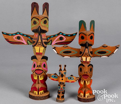 Three Pacific Northwest Coast Indian totem poles