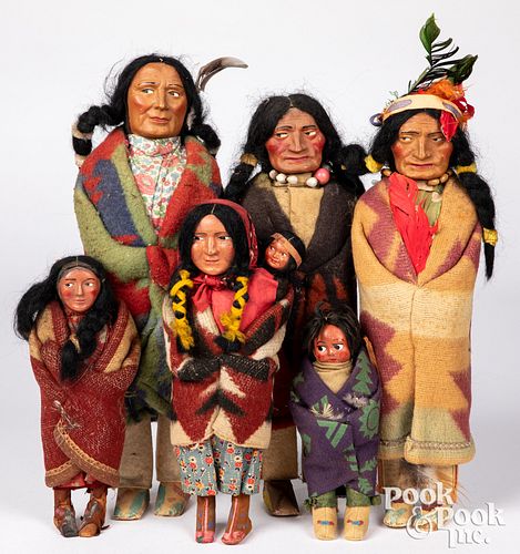 Six Native American Skookum dolls, early 20th c.