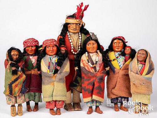 Seven Native American Skookum dolls, 20th c.