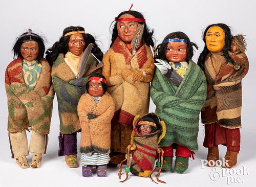 Seven Native American Skookum dolls, early 20th c.