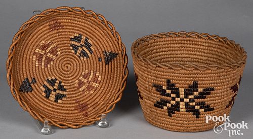 Two Columbian River Basin Indian sweetgrass basket