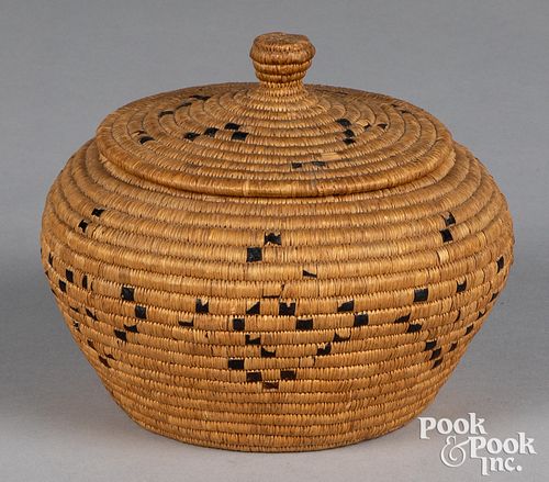 Native American Indian coiled sweetgrass basket