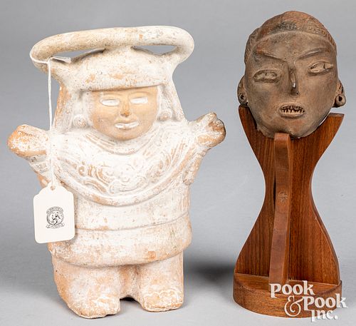 Meso-American Veracruz figural clay rattle