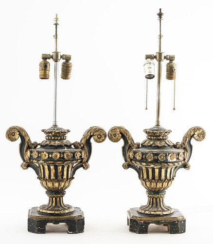 Baroque Giltwood Urn Table Lamps, Pair