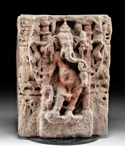 Large 18th C. Indian Stone Panel w/ Ganesh