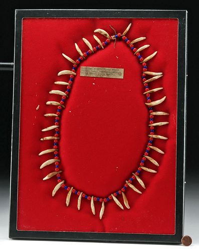 19th C. Sioux Necklace Coyote Teeth, Glass Trade Beads