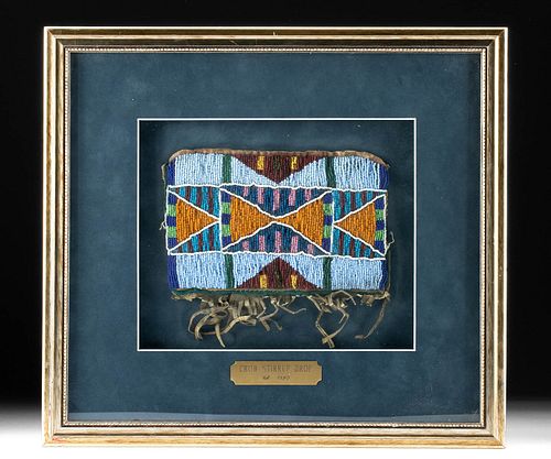Framed 19th C. Crow Tribe Beaded Hide Stirrup Panel