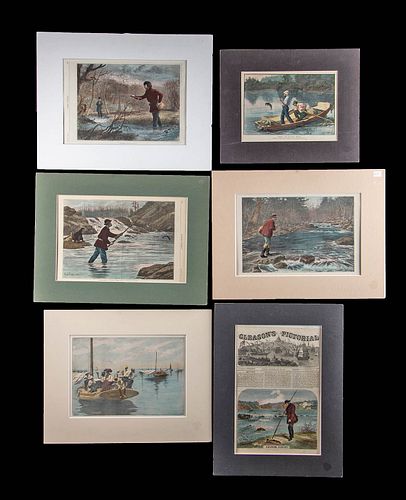 Six 19th C. American Prints of Fishing Scenes