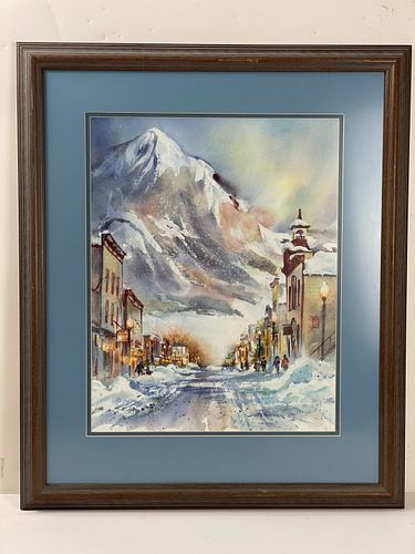 A Framed Snowy Mountain City by Judy Harmon PRINT
