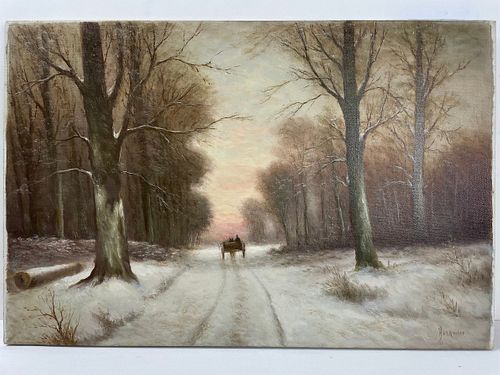A Wintery Road on Canvas by H. Verhaaf (1890 - 1970)