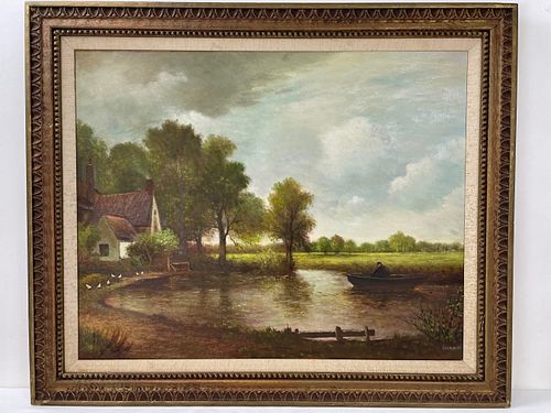 A Framed Boat Fishing on Canvas by H. Verhaaf (1890 - 1970)