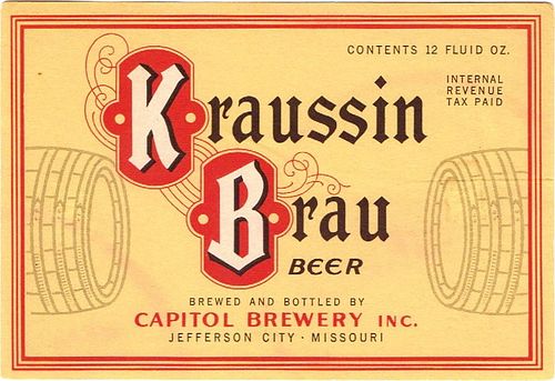 1937 Kraussin Brau Beer 12oz CS107-15 - Jefferson City, Missouri