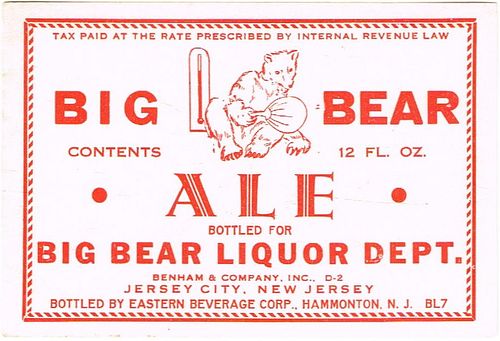 1936 Big Bear Ale 12oz ES88-05 - Hammonton, New Jersey