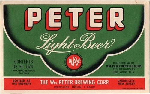 1937 Peter Light Beer 12oz ES109-24 - Union Hill, New Jersey