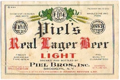 1933 Piel's Real Light Lager Beer 12oz NY74-04 - Brooklyn, New York