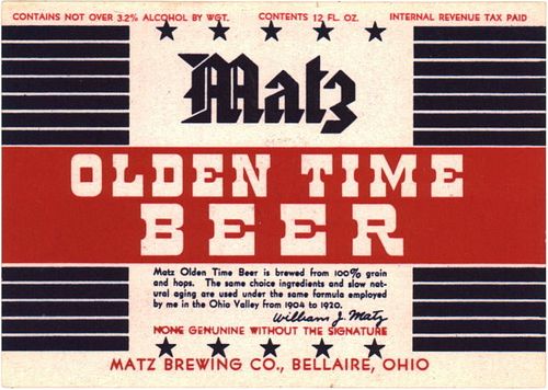 1937 Matz Olden Time Beer 12oz OH13-15 - Bellaire, Ohio