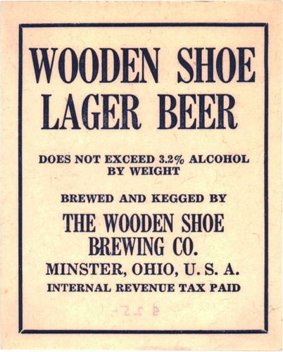 1939 Wooden Shoe Lager Beer No Ref. Keg or Case Label OH75-19 - Minster, Ohio