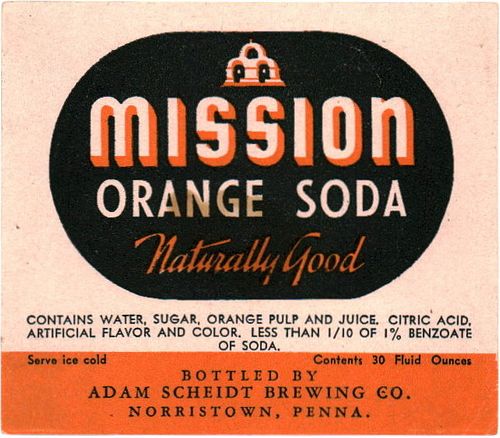 1935 Mission Orange Soda 32oz One Quart No Ref. - Norristown, Pennsylvania
