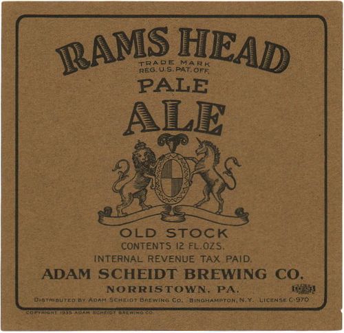 1937 Rams Head Pale Ale 12oz PA60-02Va - Norristown, Pennsylvania