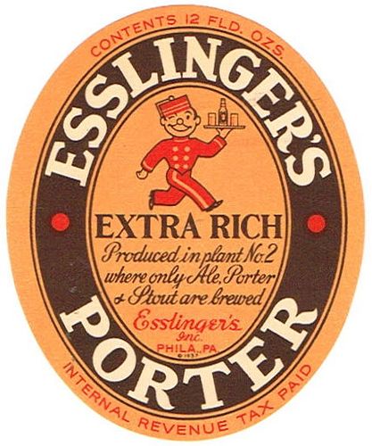 1937 Eslinger's Porter 12oz PA72-20 - Philadelphia, Pennsylvania