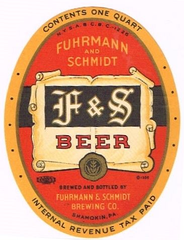 1936 F&S Beer 32oz One Quart PA113-08 - Shamokin, Pennsylvania
