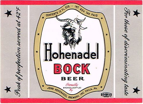 1950 Hohenadel Bock Beer 12oz PA75-20 - Philadelphia, Pennsylvania